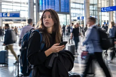 A traveller looking for the person meeting her